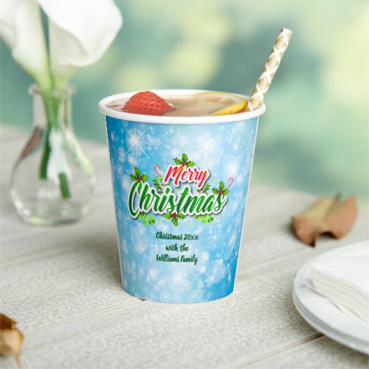 メリークリスマスブルーに一致するファミリ名を追加 紙コップ (インサイチュ)