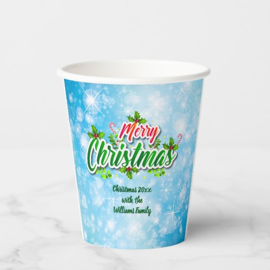 メリークリスマスブルーに一致するファミリ名を追加 紙コップ (正面)