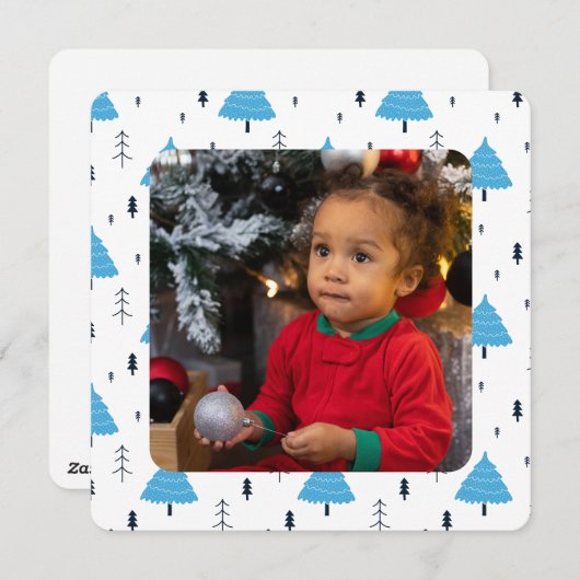 メリークリスマスブルーのクリスマスツリーパーソナライズされた シーズンカード (正面/裏面)
