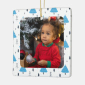 メリークリスマスブルーのクリスマスツリーパーソナライズされた セラミックオーナメント (左)
