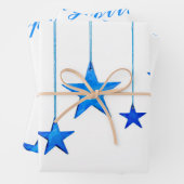 メリークリスマスブルーのスターデコレーションと文字 ラッピングペーパーシート (インサイチュ)