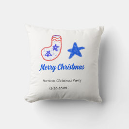 メリークリスマスブルーのスター赤いストッキング名の日付 クッション