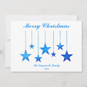 メリークリスマスブルーの星と文字フラットカード (正面)