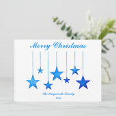 メリークリスマスブルーの星と文字フラットカード (スタンド正面)