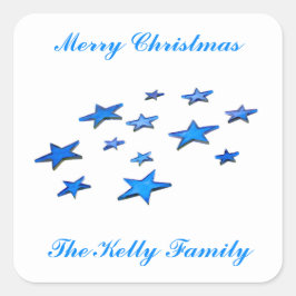 メリークリスマスブルーの星飾り(文字) スクエアシール