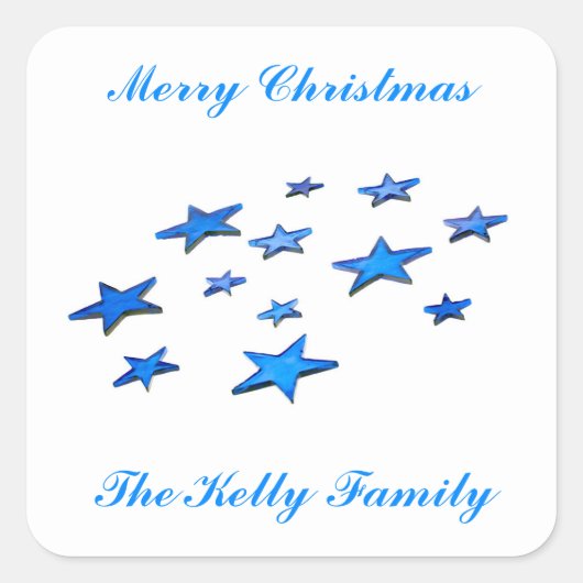 メリークリスマスブルーの星飾り(文字) スクエアシール (正面)