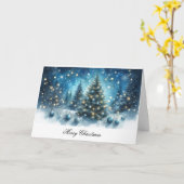 メリークリスマスブルーの木とオーナメント カード (黄色い花)