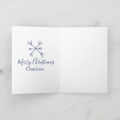 メリークリスマスブルーの雪の結晶に名前の休日を追加 カード (内部)