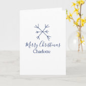 メリークリスマスブルーの雪の結晶に名前の休日を追加 カード (黄色い花)