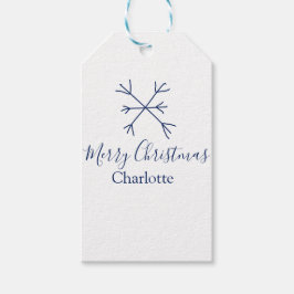 メリークリスマスブルーの雪の結晶に名前の休日を追加 ギフトタグ