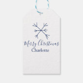 メリークリスマスブルーの雪の結晶に名前の休日を追加 ギフトタグ (裏面)
