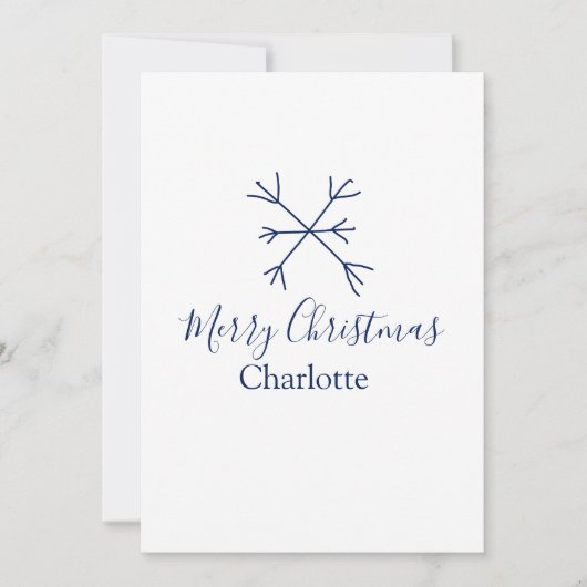 メリークリスマスブルーの雪の結晶に名前の休日を追加 シーズンカード (正面)