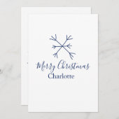 メリークリスマスブルーの雪の結晶に名前の休日を追加 シーズンカード (正面/裏面)