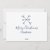 メリークリスマスブルーの雪の結晶に名前の休日を追加 シーズンカード (裏面)