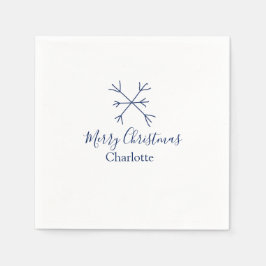 メリークリスマスブルーの雪の結晶に名前の休日を追加 スタンダードカクテルナプキン