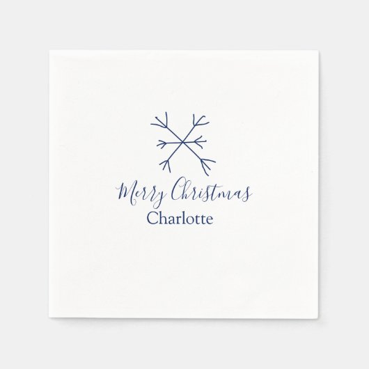 メリークリスマスブルーの雪の結晶に名前の休日を追加 スタンダードカクテルナプキン (正面)