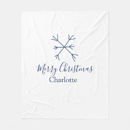 メリークリスマスブルーの雪の結晶に名前の休日を追加 フリースブランケット