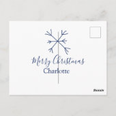 メリークリスマスブルーの雪の結晶に名前の休日を追加 ポストカード (裏面)