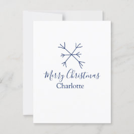 メリークリスマスブルーの雪の結晶に名前の休日を追加 ポストカード