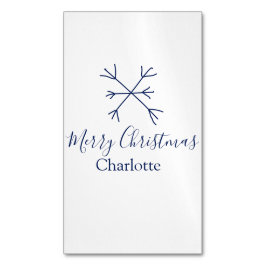 メリークリスマスブルーの雪の結晶に名前の休日を追加 マグネット名刺