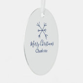 メリークリスマスブルーの雪の結晶に名前の休日を追加 メタルオーナメント (正面右)