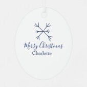 メリークリスマスブルーの雪の結晶に名前の休日を追加 メタルオーナメント (裏面)