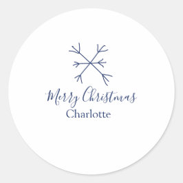 メリークリスマスブルーの雪の結晶に名前の休日を追加 ラウンドシール