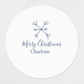 メリークリスマスブルーの雪の結晶に名前の休日を追加 ラベル (デザイン1)
