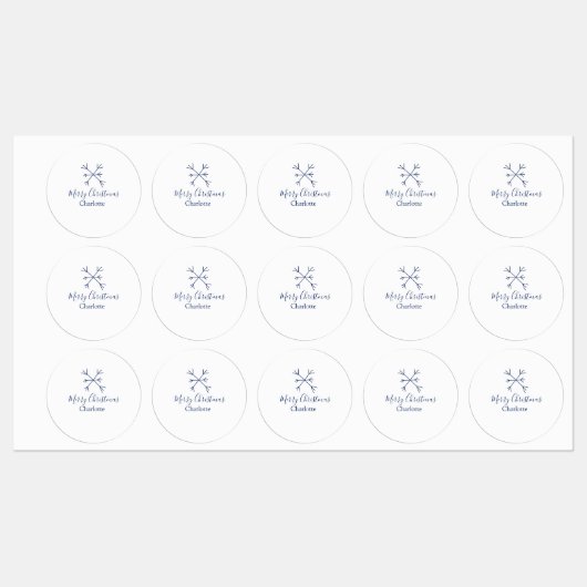 メリークリスマスブルーの雪の結晶に名前の休日を追加 ラベル (シート)