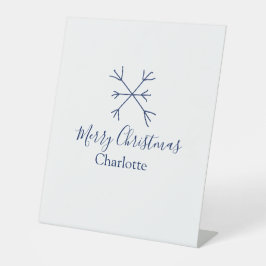 メリークリスマスブルーの雪の結晶に名前の休日を追加 台座サイン