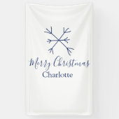 メリークリスマスブルーの雪の結晶に名前の休日を追加 横断幕 (縦)