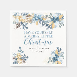 メリークリスマスブルーウィンターベリー紙 スタンダードカクテルナプキン