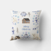 メリークリスマスブルーウィンターホリデーシーン クッション (裏面)