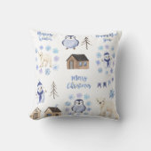 メリークリスマスブルーウィンターホリデーシーン クッション (正面)