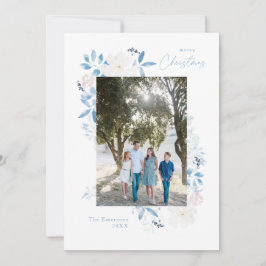 メリークリスマスブルーウォーターカラーフラワーフレームライト