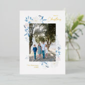 メリークリスマスブルーウォーターカラーフラワーフレームライト 箔シーズンカード (立ち正面)