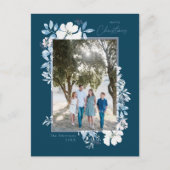 メリークリスマスブルーウォーターカラーフラワーフレーム暗 ポストカード (正面)