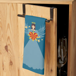 メリークリスマスブルーエンジェルスターズ赤いハートホリデー キッチンタオル