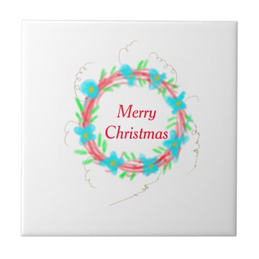 メリークリスマスブルーガーランドの水の色holida タイル (正面)