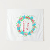 メリークリスマスブルーガーランドの水の色holida タペストリー (正面(横))