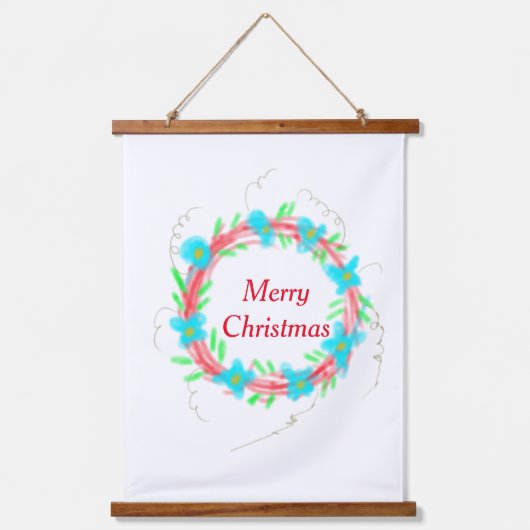 メリークリスマスブルーガーランドの水の色holida 吊り下げ型タペストリー (正面)