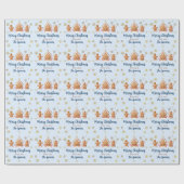 メリークリスマスブルーギンガーブレッドハウスホリデー ラッピングペーパー (フラット)