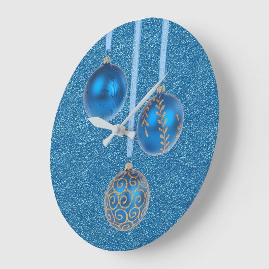メリークリスマスブルーグリッターボーエレガントブル ラージ壁時計 (傾斜)