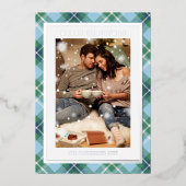 メリークリスマスブルーグリーンプレイドタータンチェック写真 箔シーズンカード (正面)