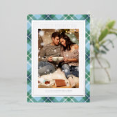 メリークリスマスブルーグリーンプレイドタータンチェック写真 箔シーズンカード (立ち正面)