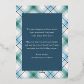 メリークリスマスブルーグリーンプレイドタータンチェック写真 箔シーズンカード (裏面)