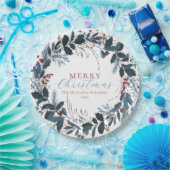 メリークリスマスブルーグリーンホリーウォーター色 ペーパープレート (パーティー)