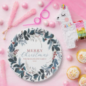 メリークリスマスブルーグリーンホリーウォーター色 ペーパープレート (パーティー)