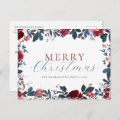 メリークリスマスブルーグリーンホリー シーズンポストカード (正面/裏面)