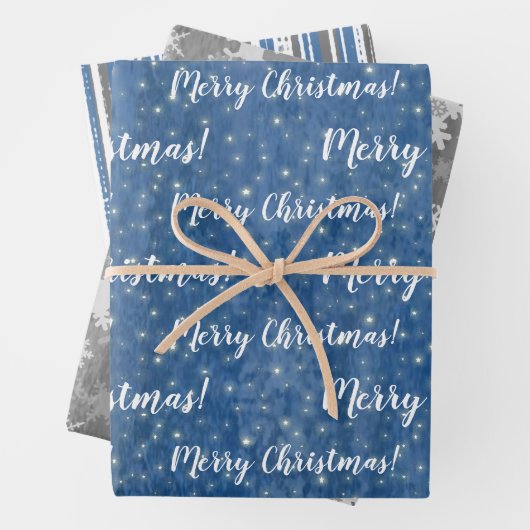 メリークリスマスブルーグレーの冬 ラッピングペーパーシート (インサイチュ)